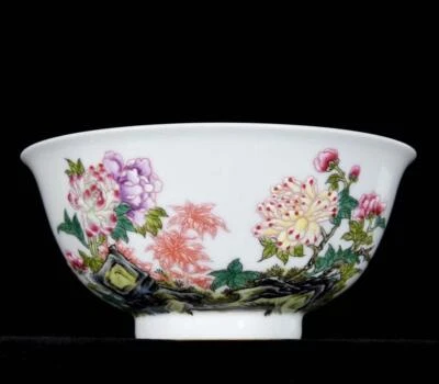 Kangxi Signed Old Chinese Colour Enamel Bowl W/flower N3296