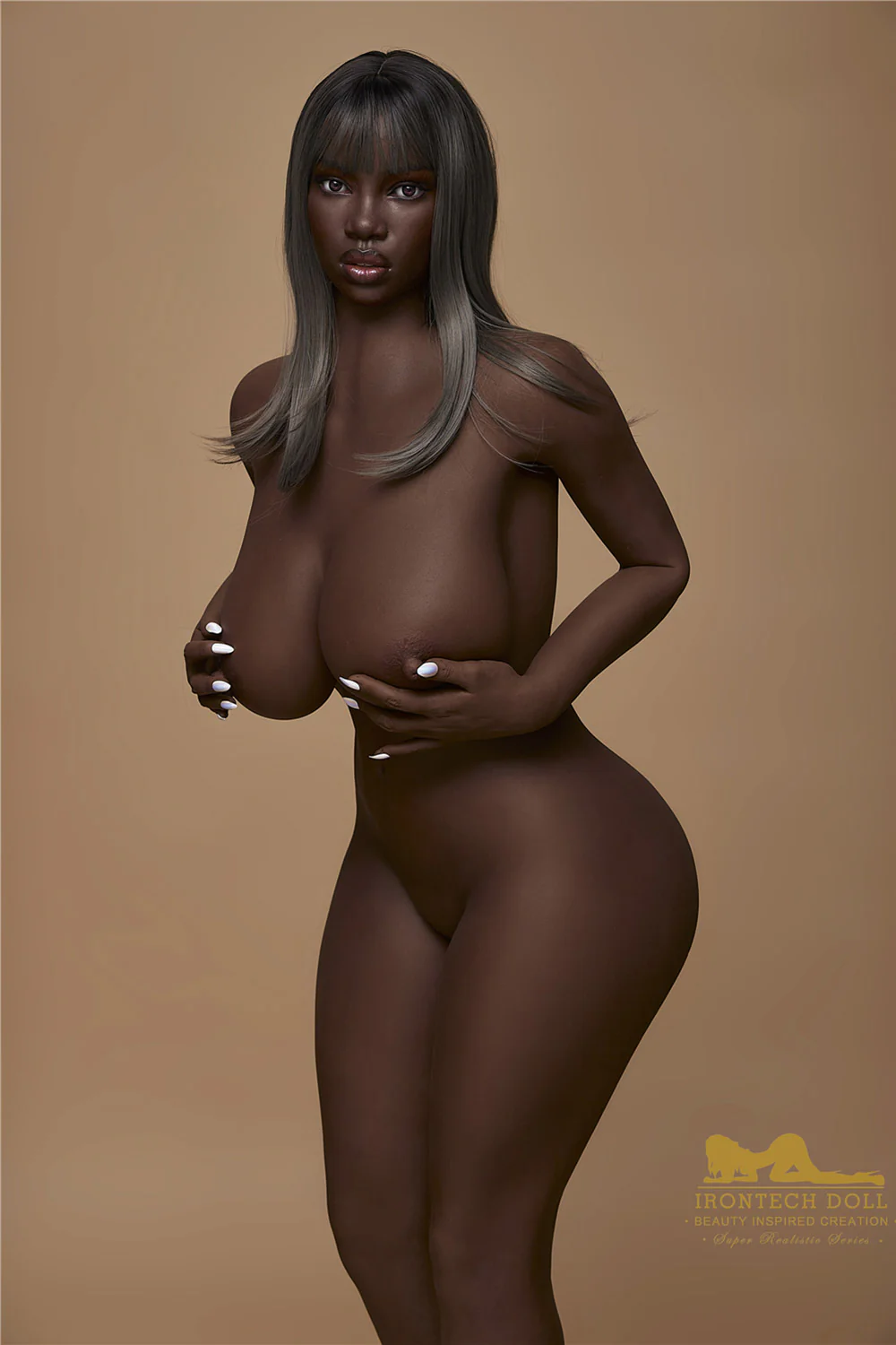 Irontechdoll 5ft25 / 160cm S33 Seeney Full Silicone Black Big Boob Fat Adult Love Sex Doll With Thick Thigh