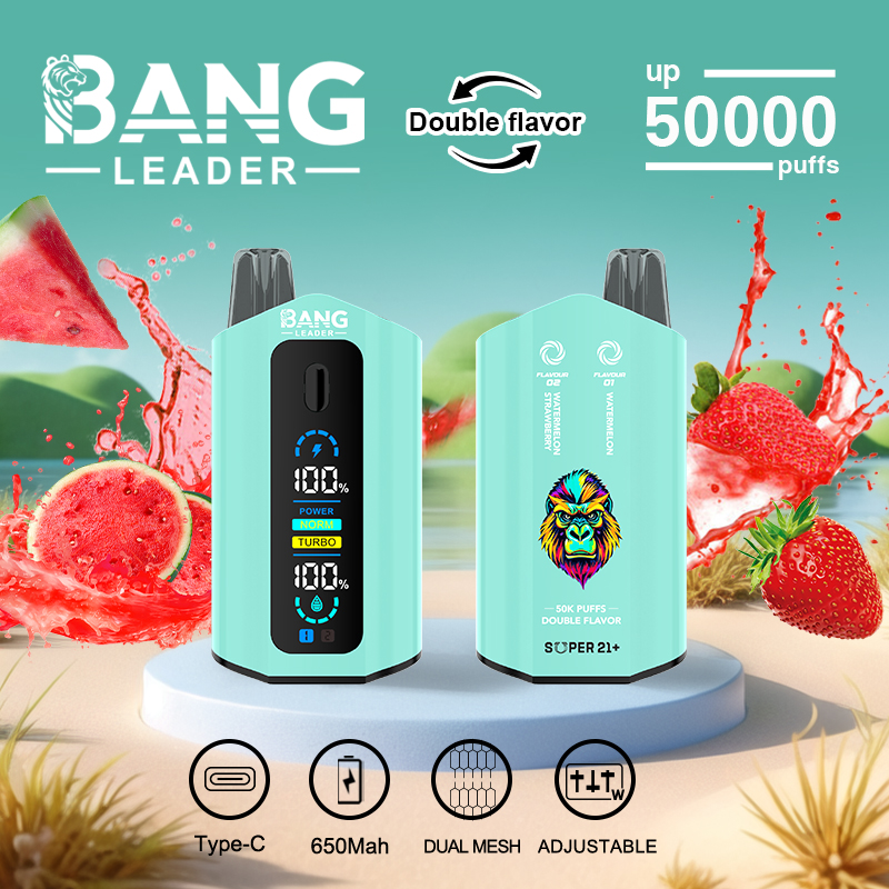 [Minimum order of two]Bang Leader 50K Puffs 2-in-1 Prefilled Vape | Dual Flavor, Adjustable Wattage,  Rechargeable