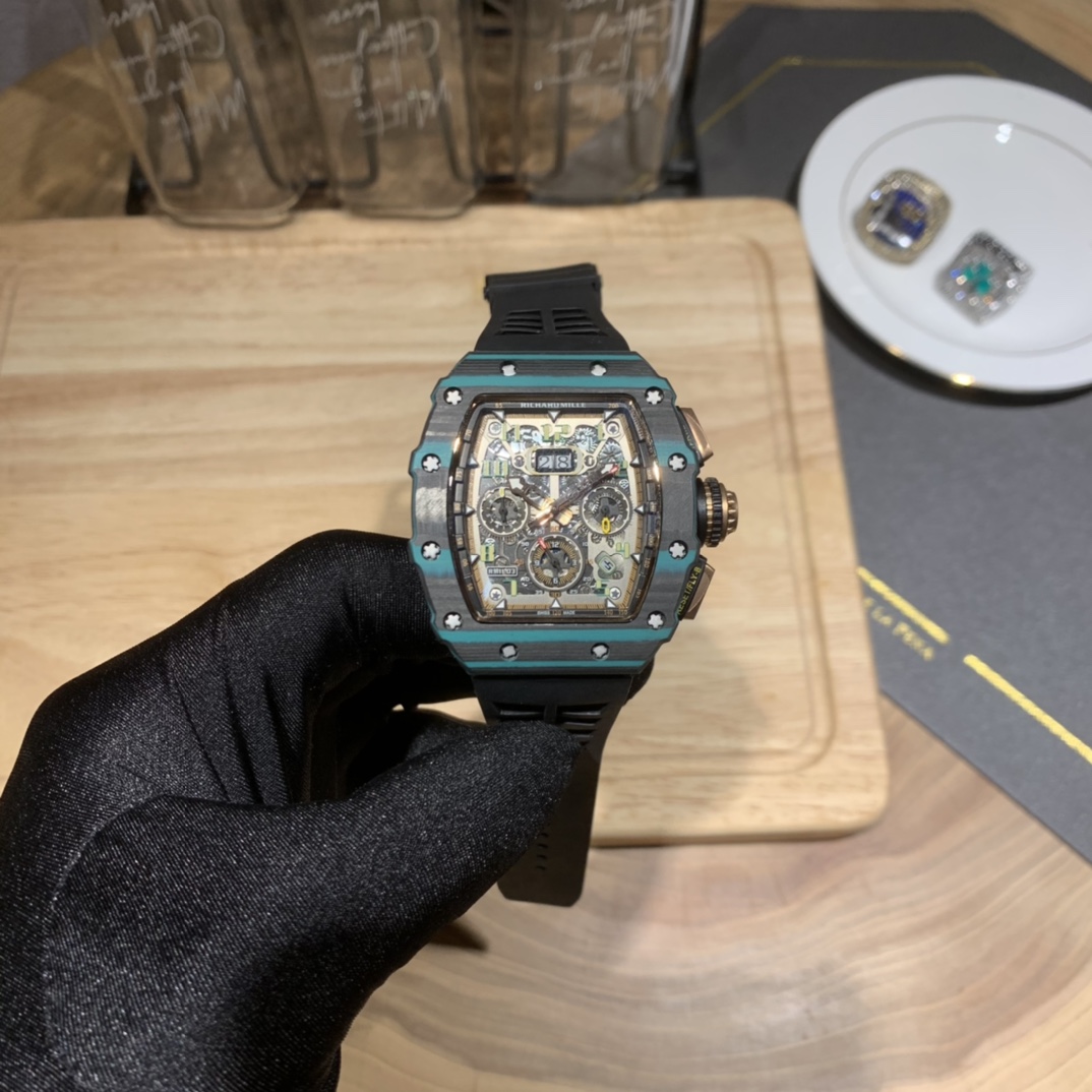 【7A Quality】Swiss Replica Richard Mille RM 11-03 Carbon Turquoise Case Watch – Skeleton Dial Luxury Men's Timepiece