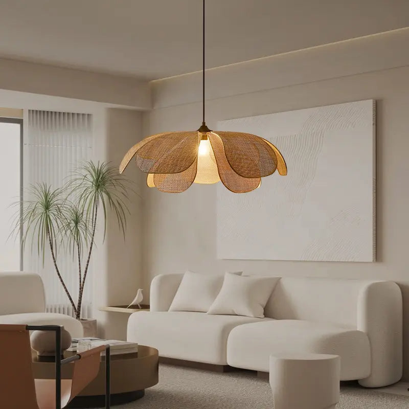 Vintage Petal Rattan Pendant Light for Dining Room