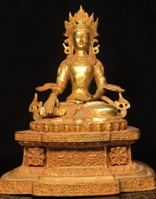 25CM Old Chinese Bronze Gilding Statue Buddha CK401