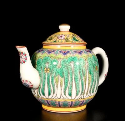 Yongzheng Signed Old Chinese Colour Enamel Teapot W/cabbage N1517