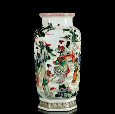 37CM Kangxi Signed Old Chinese Wucai Vase W/figure N1123