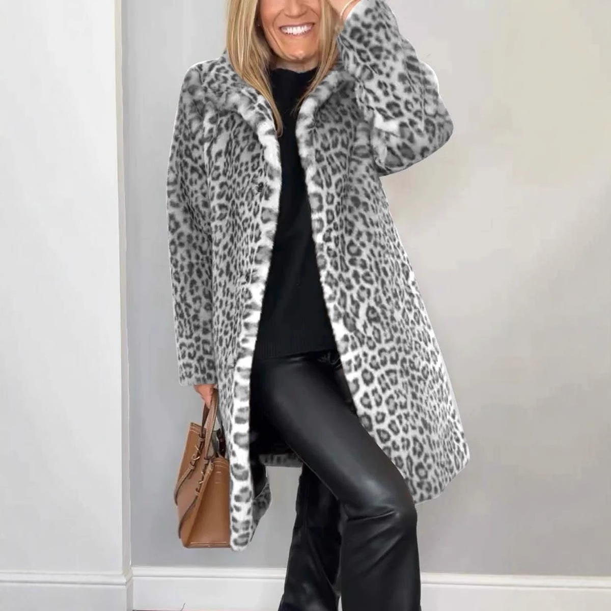 2026 Amazon Aliexpress Independent Station_Autumn and Winter Fashionable European and American Leopard Print Plush Mid-Length Jacket