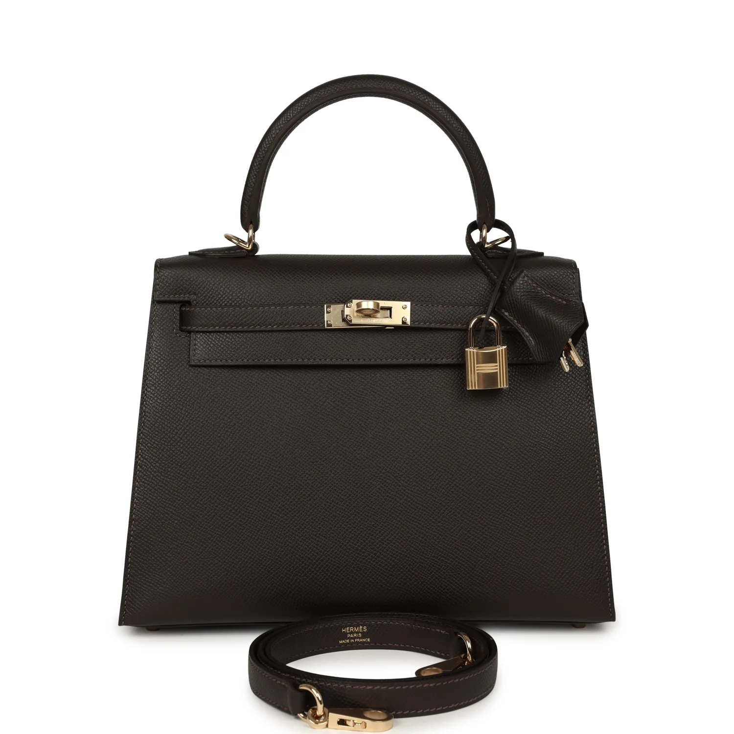 HERMÈS Kelly Sellier 25 Bai Brun Epsom Permabrass Hardware