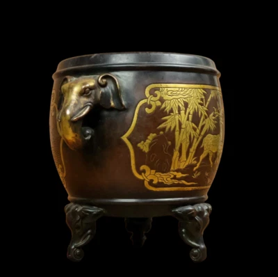 Xuande Signed Chinese Red Copper Handmade Incense Burner w/elephant ear N3819