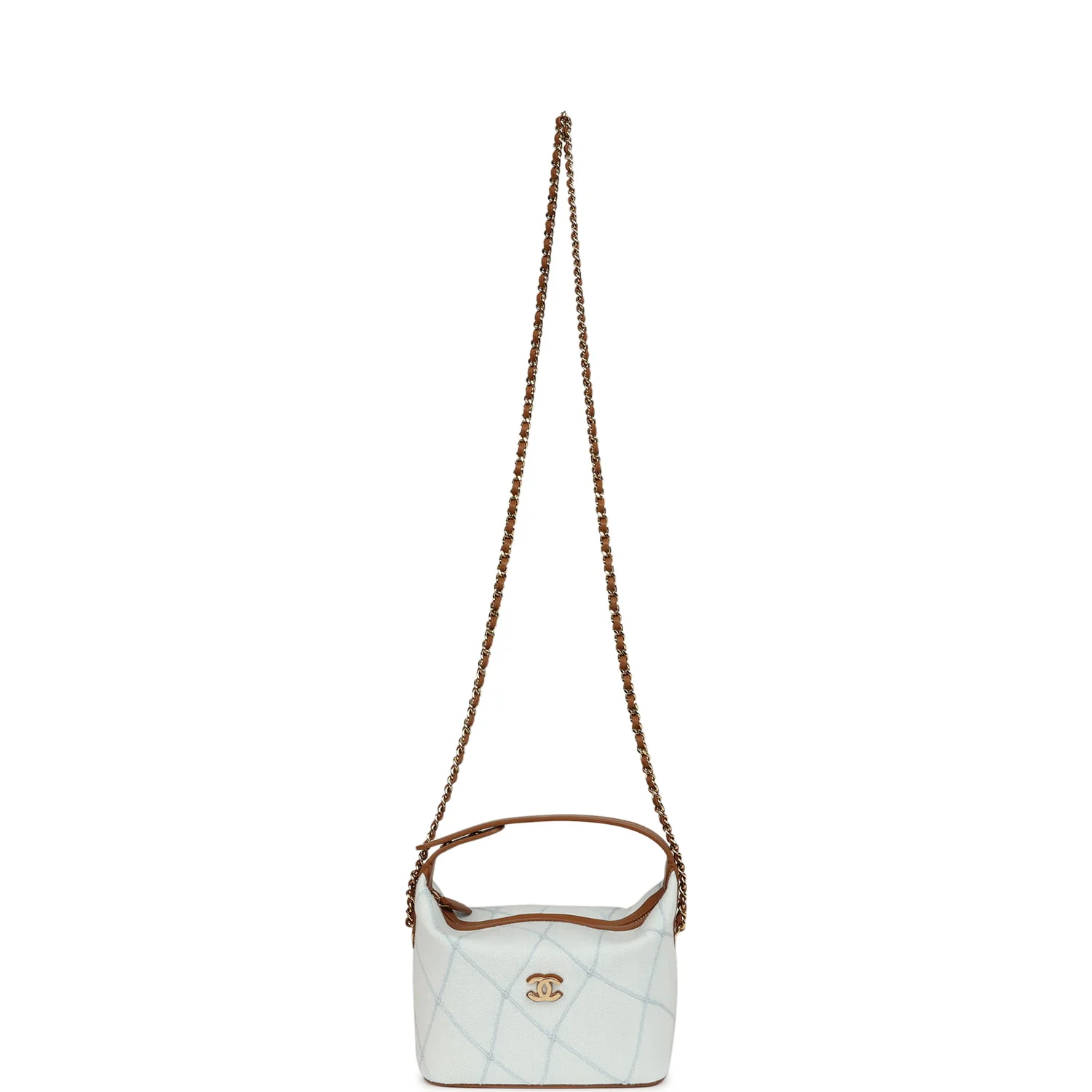Chanel Mini CC Hobo Pouch with Chain Light Blue Denim and Brown Calfskin Gold Hardware
