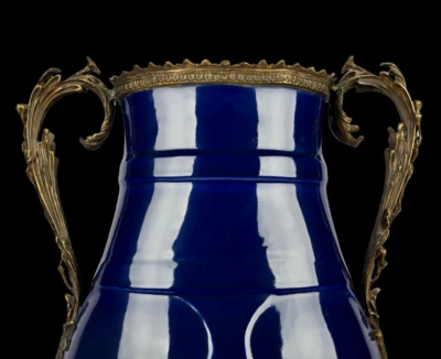 60CM Qianlong Signed Old Chinese Blue Glaze Vase w/flower N4025