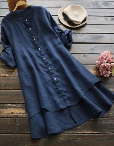 Women's Button cotton linen long style shirt