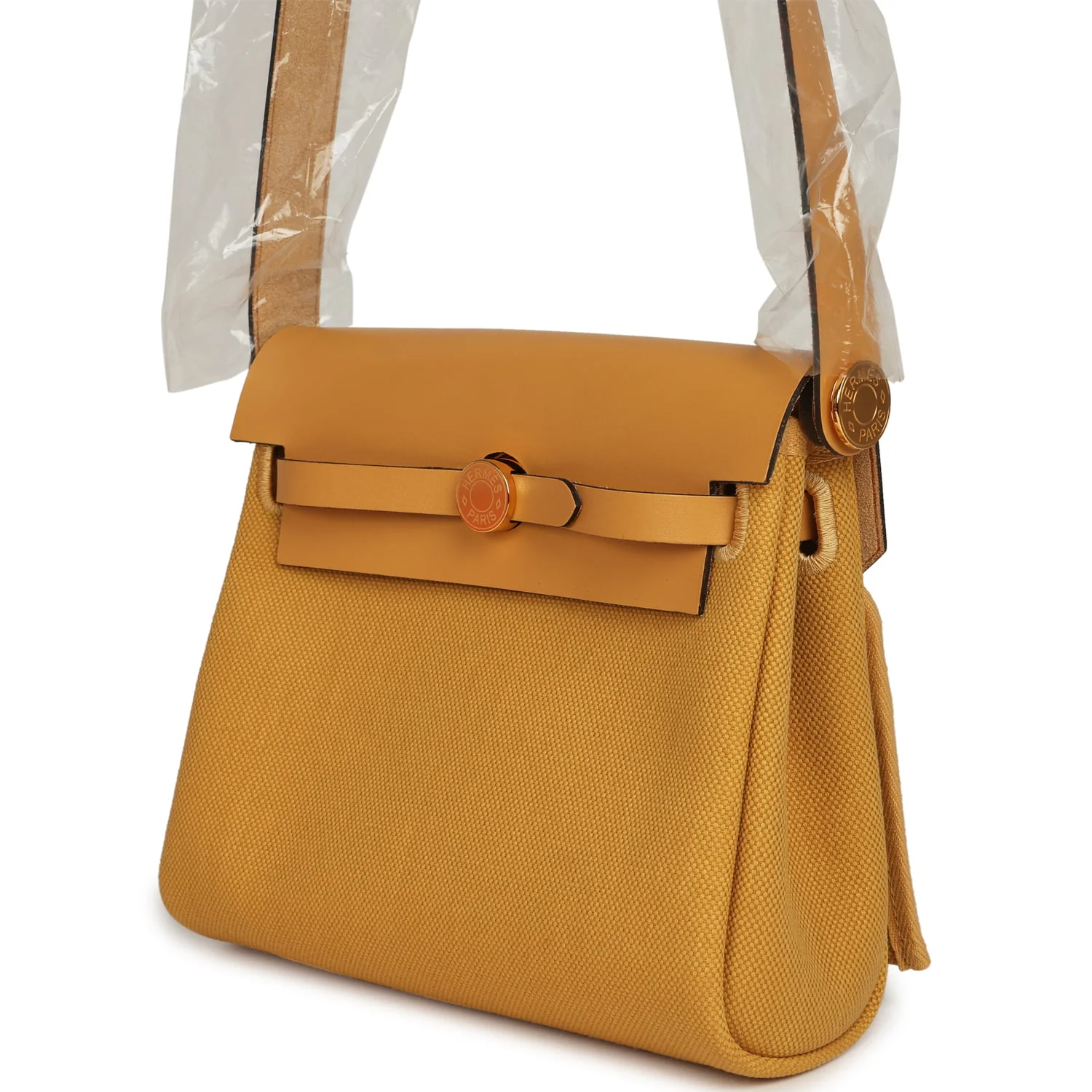 Hermes Herbag Zip 20 Mini Paille Toile Militaire Canvas, Vache Hunter Gold Hardware