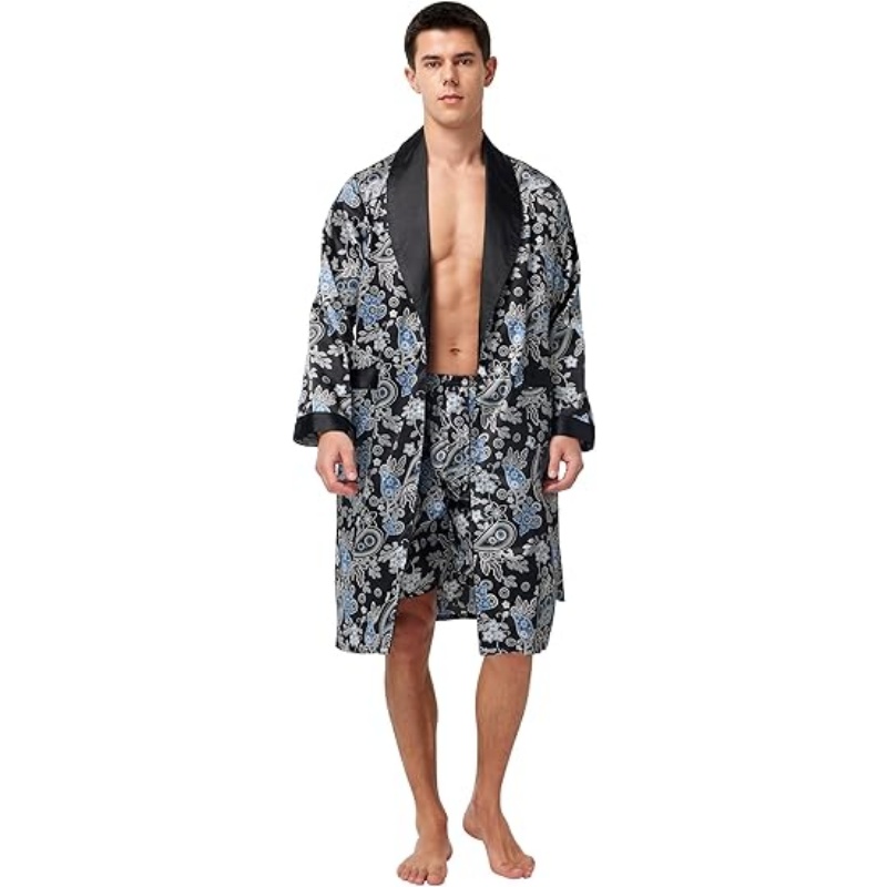 Men's Lightweight Satin Kimono Bathrobe Set
