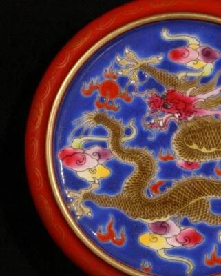 Yongzheng Signed Old Chinese Colour Enamel Teapot Dish W/dragon N1380