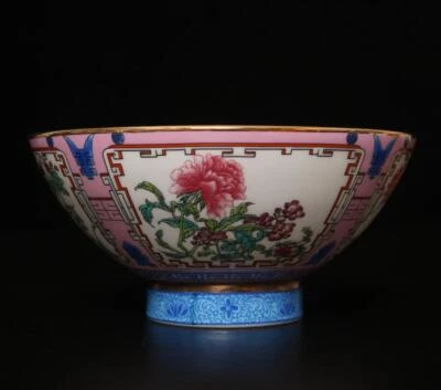 Qianlong Signed Antique Chinese Famille Rose Bowl W/flower