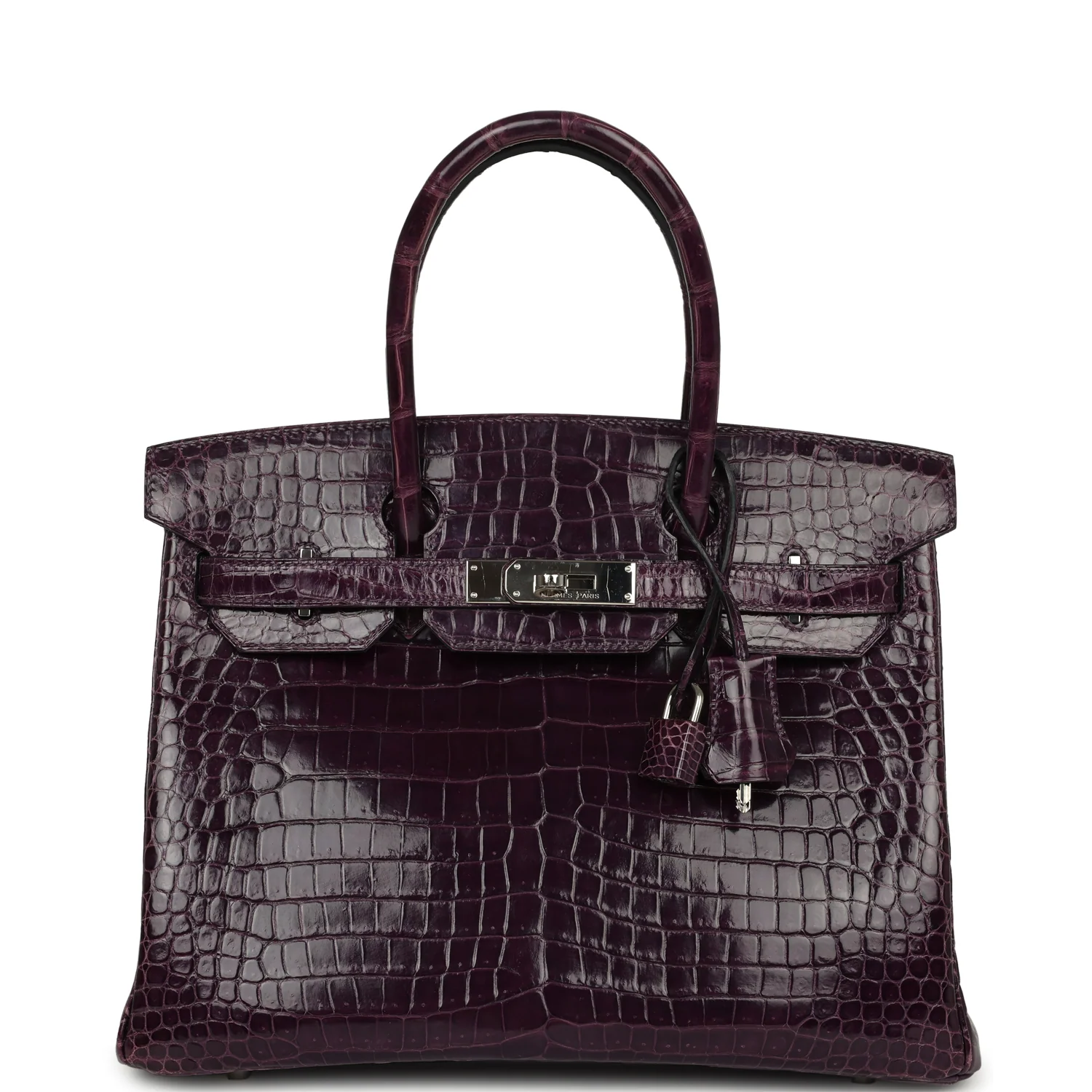HERMÈS Birkin 30 Amethyst Shiny Porosus Crocodile Palladium Hardware