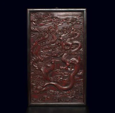 50CM Set Chinese Wood Plate w/ dragon and phoenix