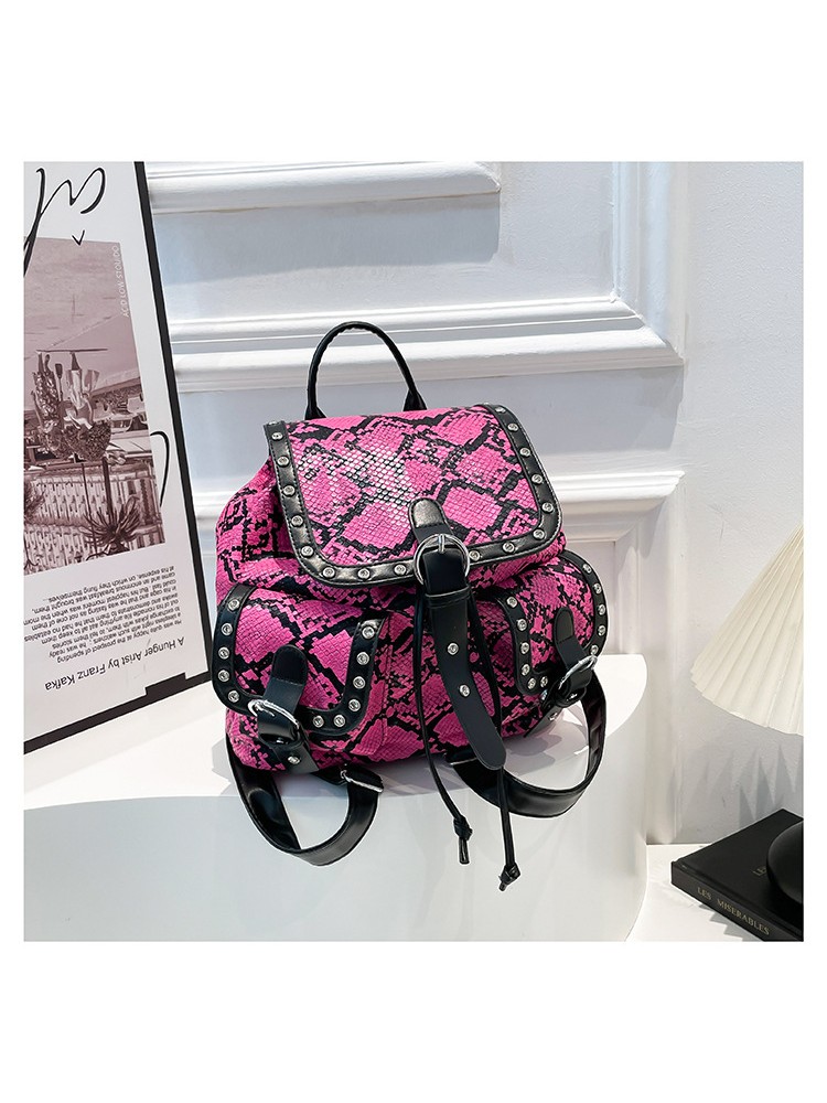 Modernist Snake Printed Rivets PU Backpacks