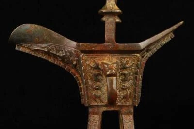 22CM Old Chinese Bronze Statue Cup w/pattern N1768