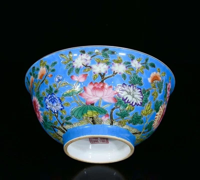 Kangxi Signed Old Chinese Colour Enamel Bowl W/flower N3149