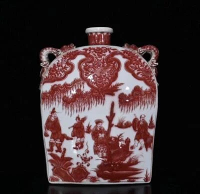 46CM Old Chinese Underglaze Red Vase W/figure N312