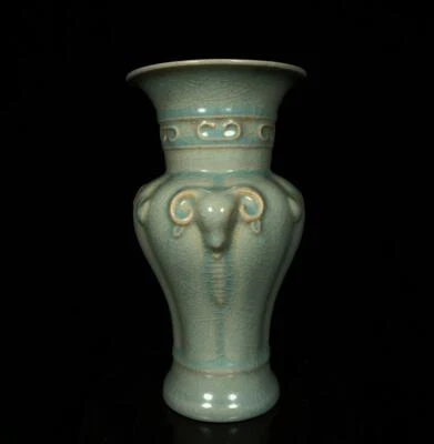 Old Chinese Ru Yao Ru Kiln Vase w/sheep Q996