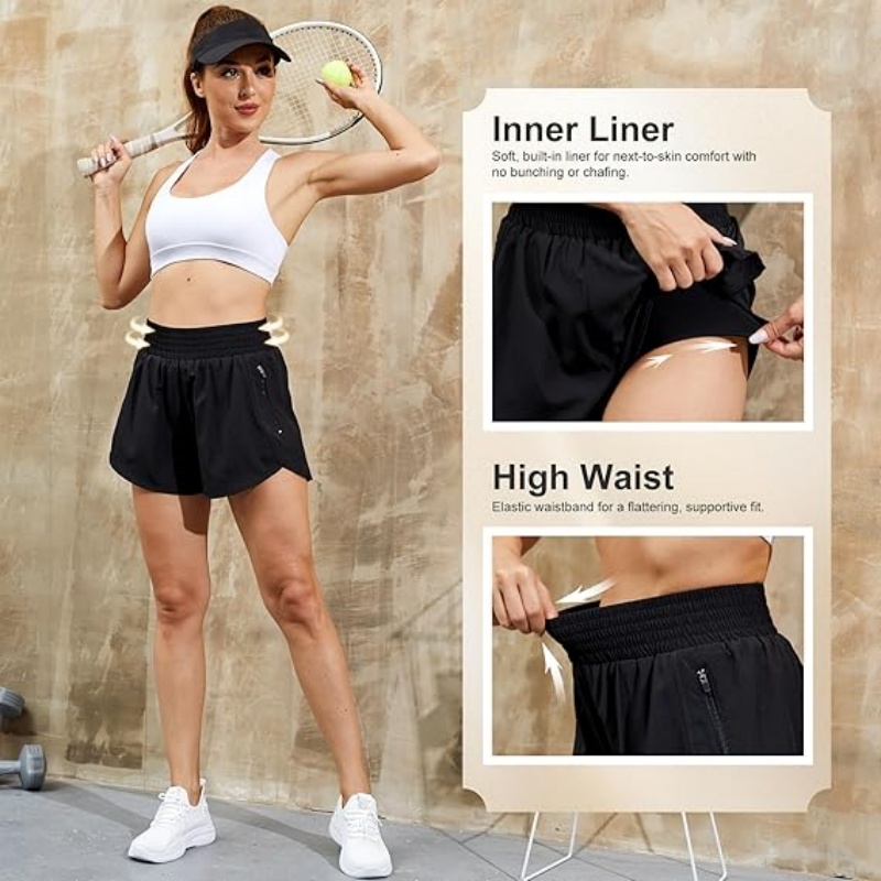 5 Pack Women's Athletic Workout Short High Waisted Running Shorts