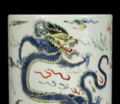 Signed Old Chinese Wucai Brush Pot W/dragon CK647