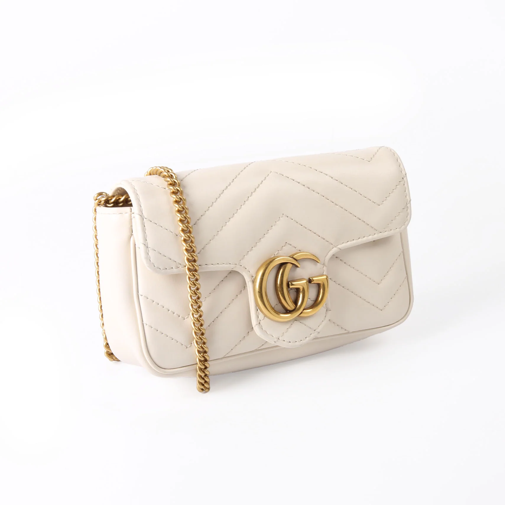 GUCCI 476433 Marmont Leather Super Mini Flap Ivory