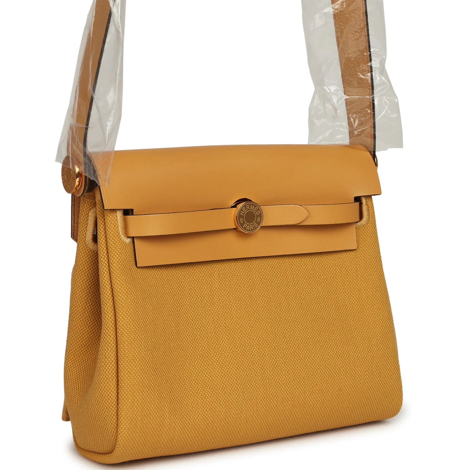 Hermes Herbag Zip 20 Mini Paille Toile Militaire Canvas, Vache Hunter Gold Hardware