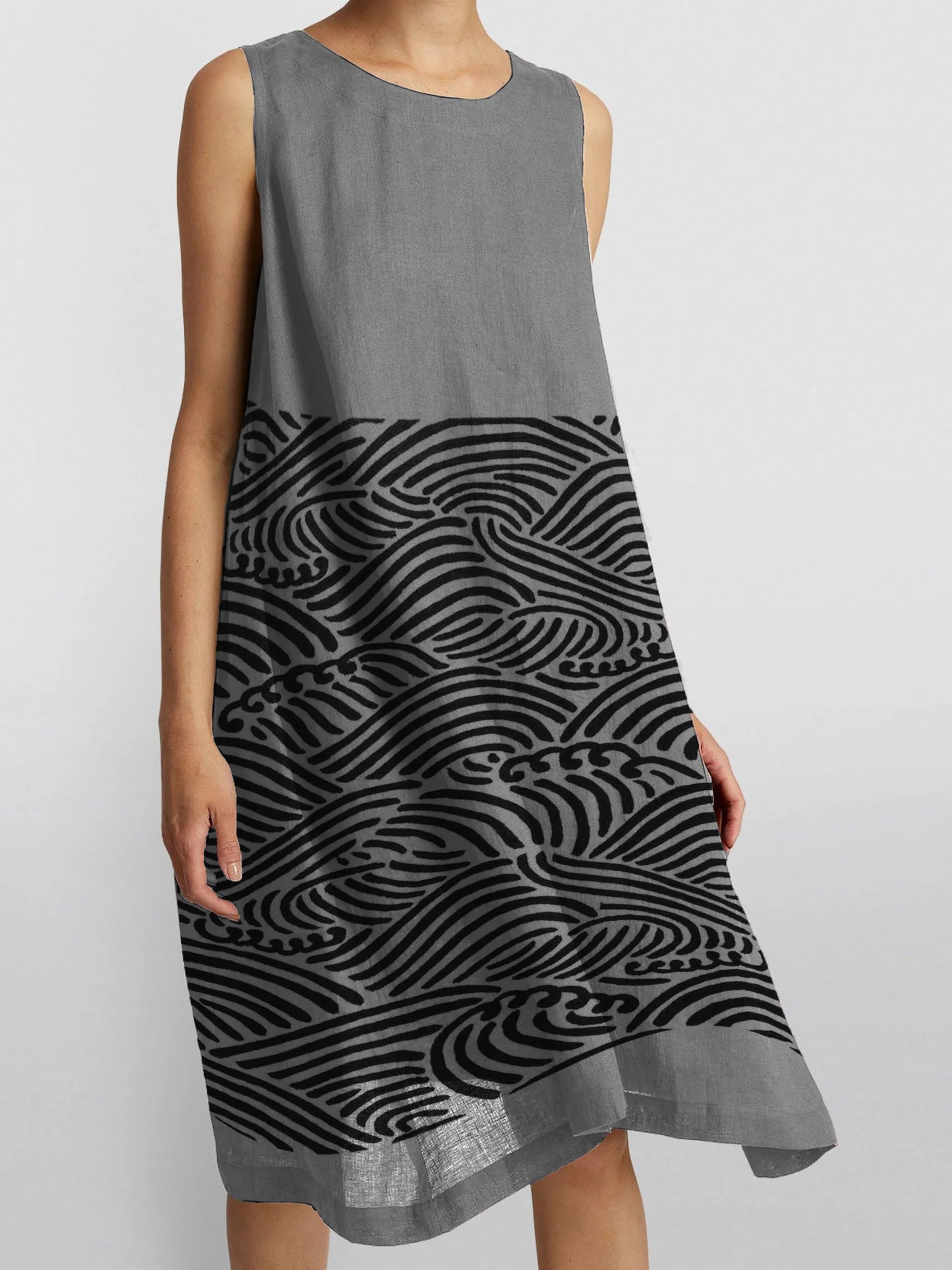 Cotton Linen Thin Sleeveless Midi Dress