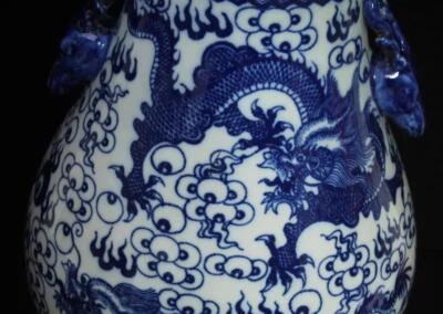 39CM Kangxi Singed Chinese Blue & White Porcelain Zun Vase w/ dragon