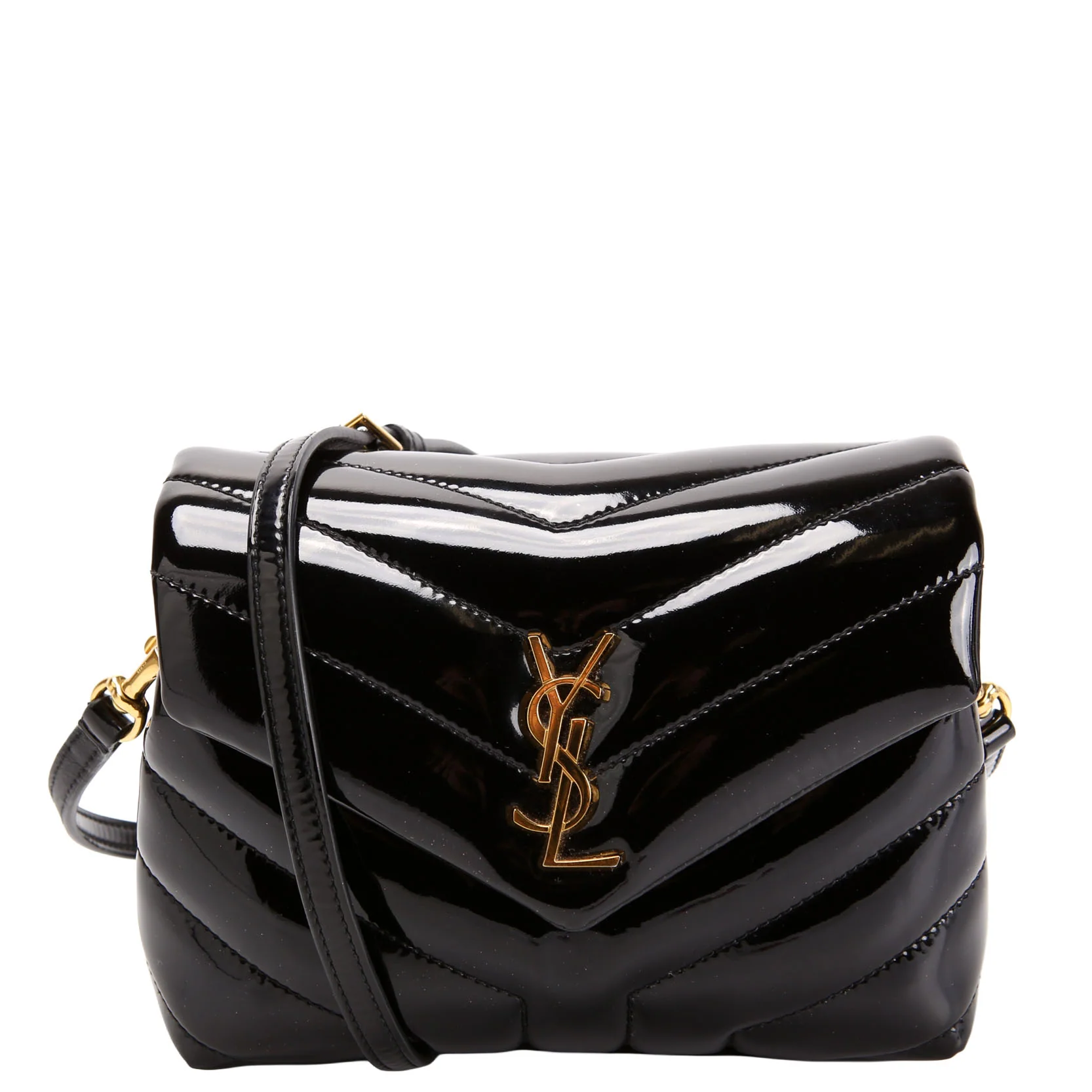 SAINT LAURENT LouLou Patent Satchel Toy Crossbody 678401 Black