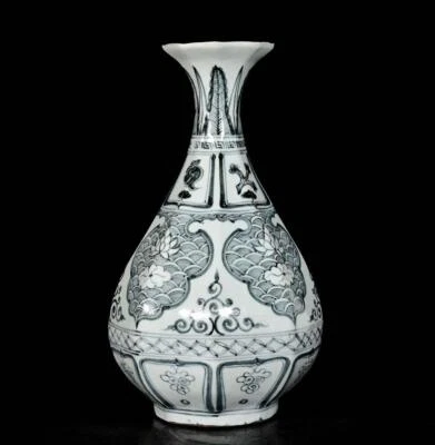 34CM Old Chinese Blue and White Vase W/louts flower N3179