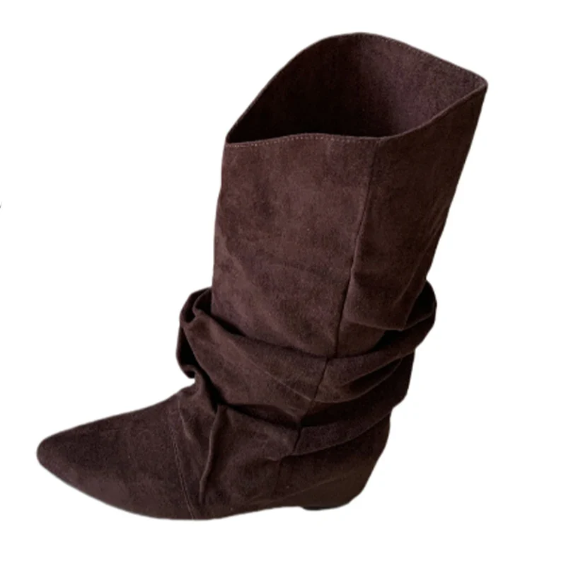 Flats Women High Boots Suede Pointed Toe Designer Shoes Winter Luxury Dress