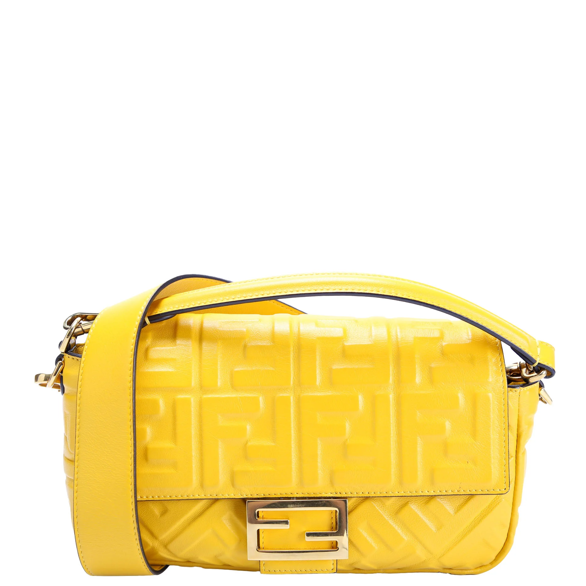 FENDI 8BR600 Baguette FF Embossed 1974 Nappa Yellow