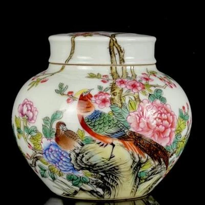 Pair Qianlong Signed Old Chinese Famille Rose Tea Caddy W/flower CK188