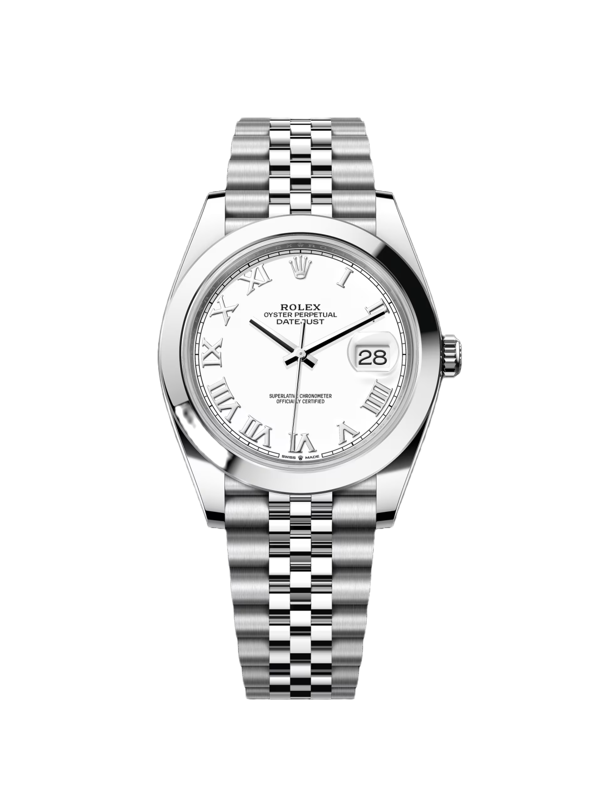 RLX Datejust 41mm Smooth Bezel White Roman Dial Jubilee - 126300