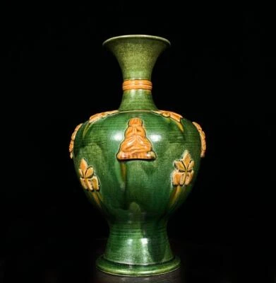 28CM Old Chinese Tang Tri-colour Vase w/flower CK607