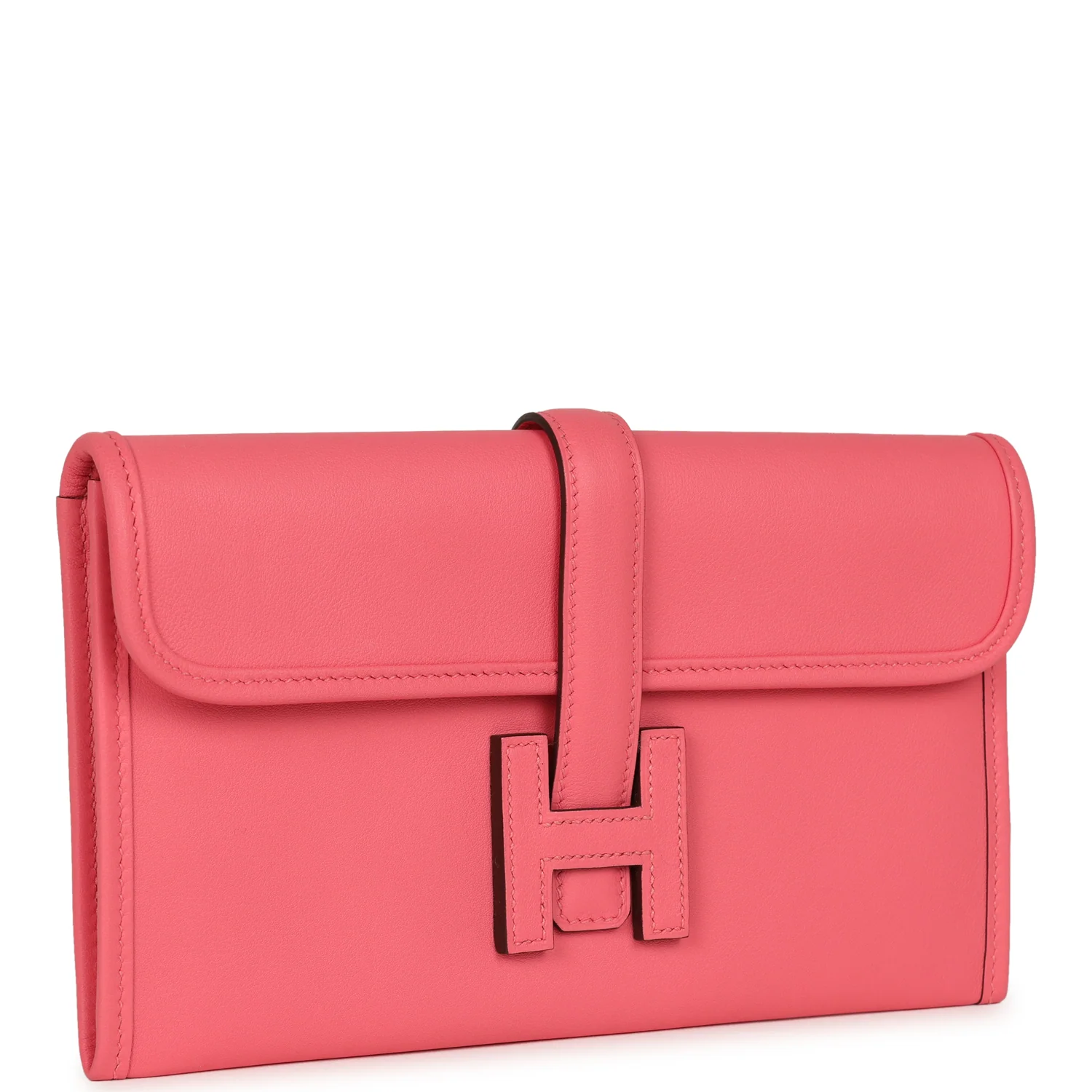 HERMÈS Jige Duo Clutch Rose Azalee Swift Palladium Hardware