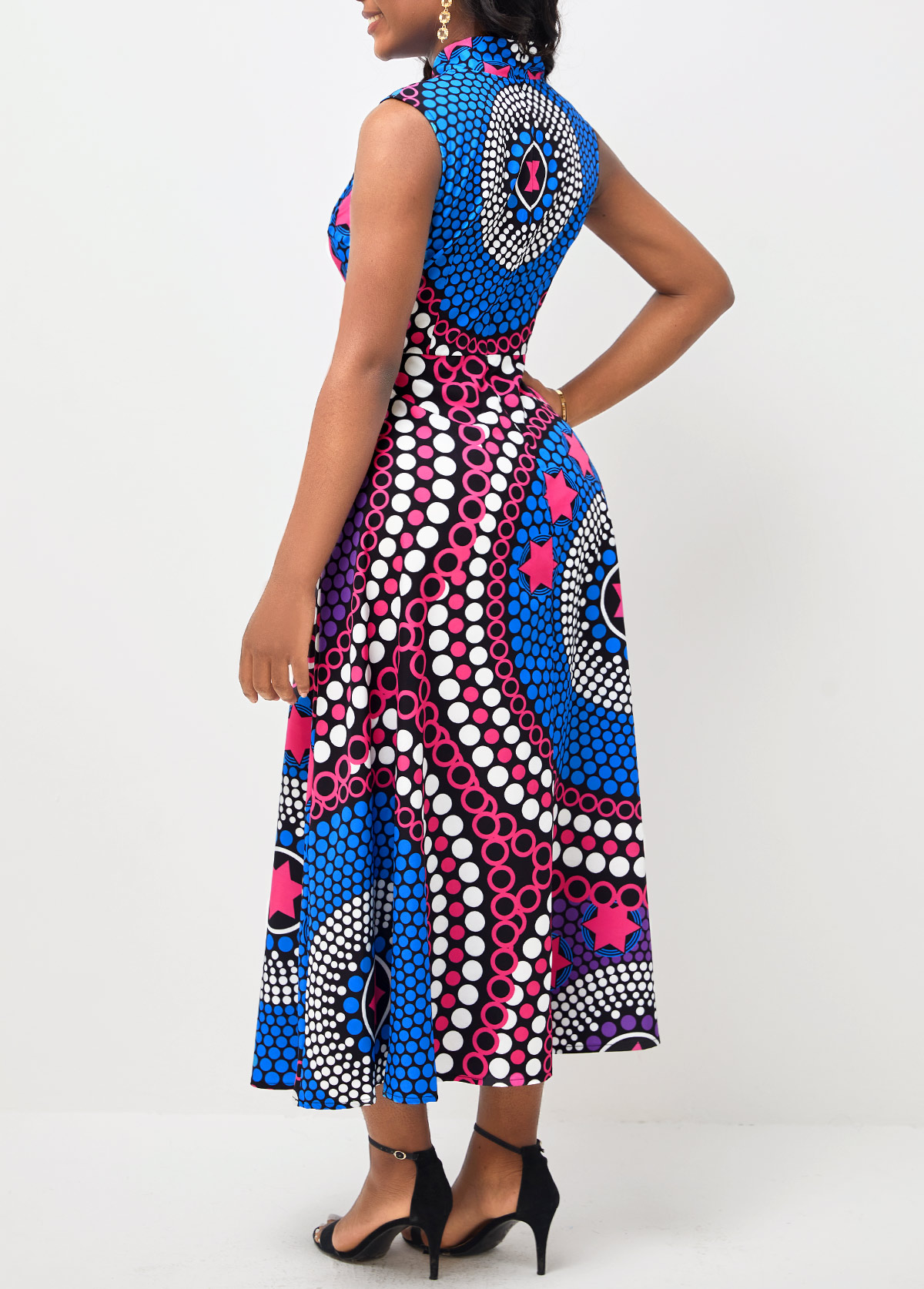 Multi Color Tribal Print Double Side Pockets Dress