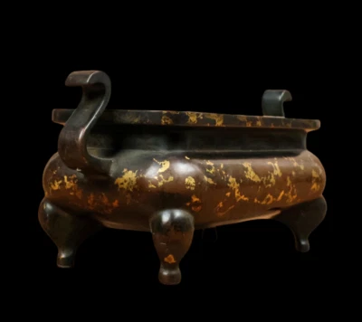 Xuande Signed Old Chinese Red Copper Handmade Incense Burner w/ear N3828