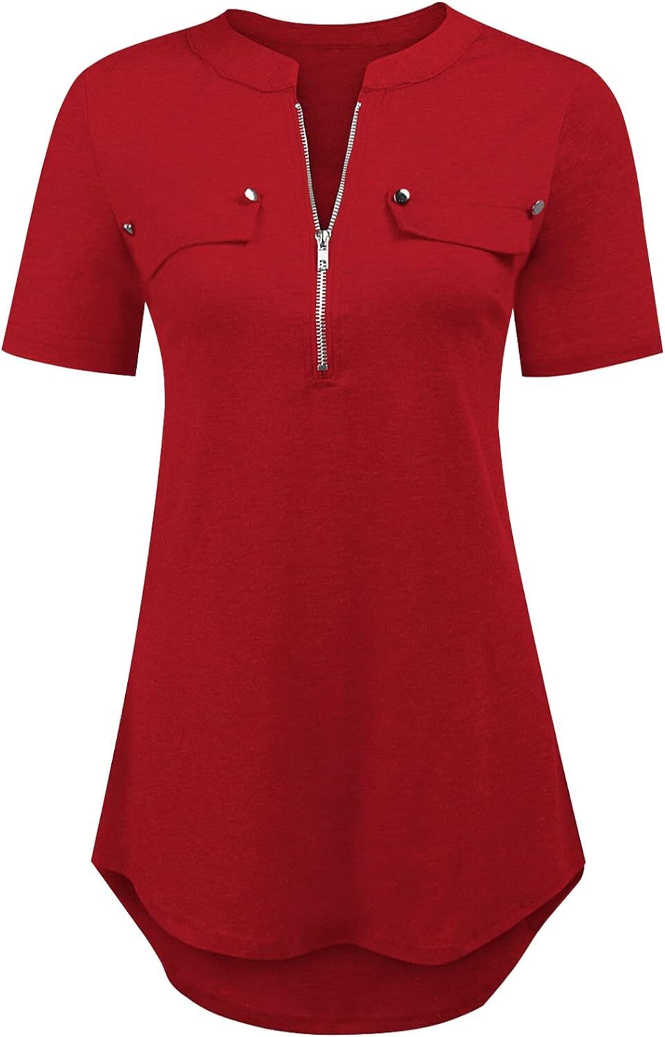 Damen Kurzarm Zip Quaste Long Shirt Business Casual Arbeit Büro Shirt