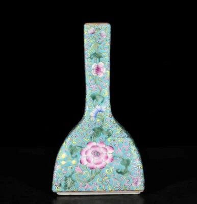 Pair Yongzheng Signed Old Chinese Colour Enamel Vase W/ flower N3162