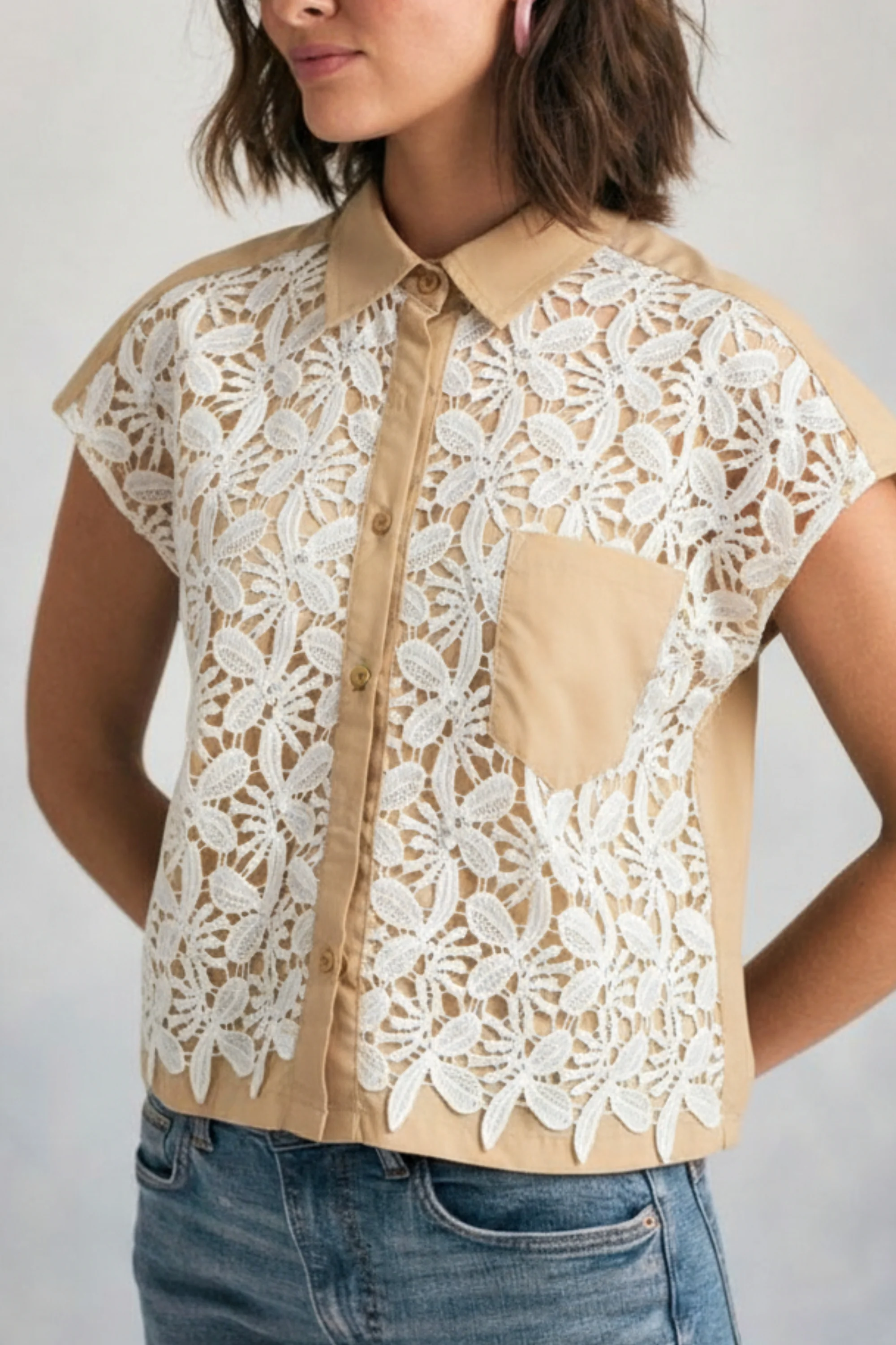 Daisy Beige Embroidered Top