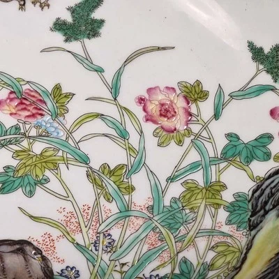 Old Yongzheng Signed Chinese Famille Rose Dish W/ bird N4322