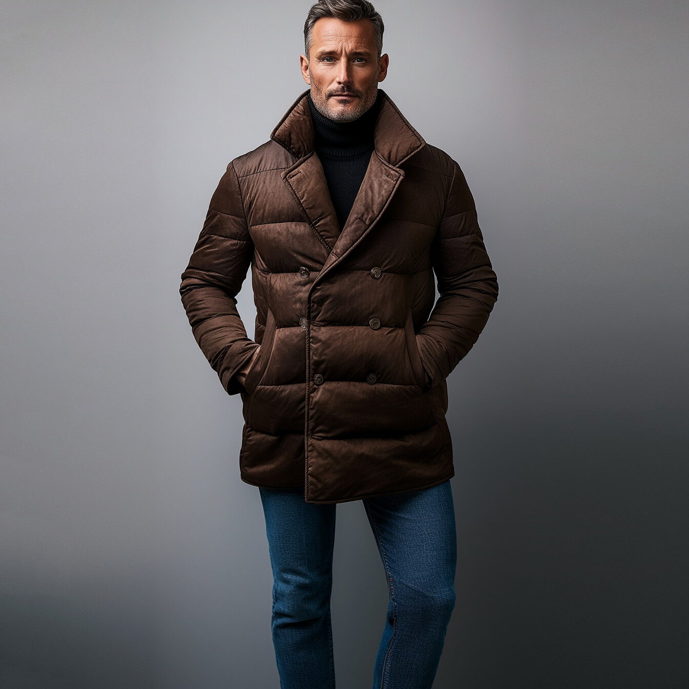 Men's Lapel Collar Double Breasted Pocket Cotton-Padded Coat