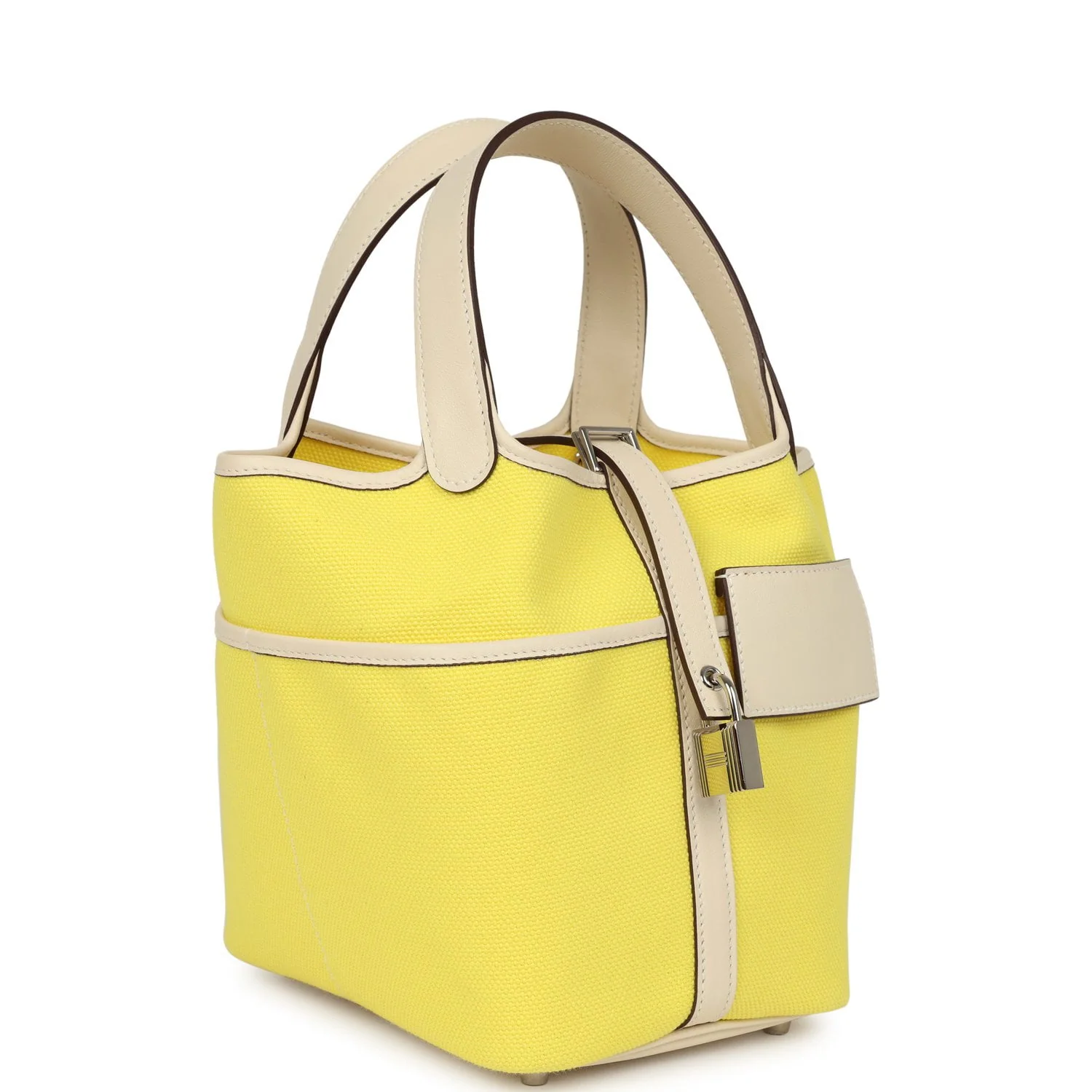 HERMÈS Picotin Cargo 18 Jaune Citron And Nata Swift And Toile Canvas Palladium Hardware