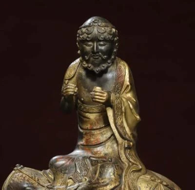 26CM Old Chinese Bronze Statue w/ Luohan Buddha N2906