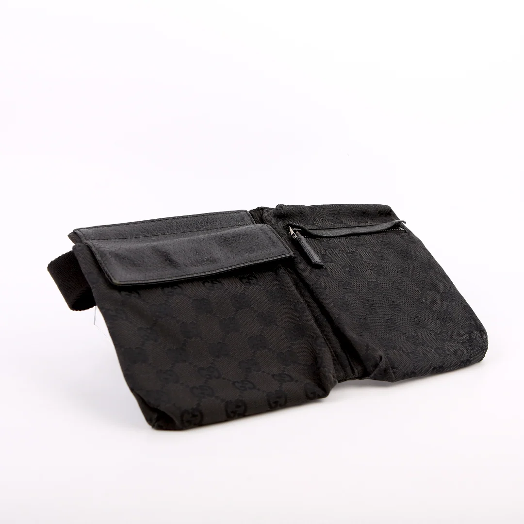 GUCCI 28566 GG Canvas Waist Bag Black