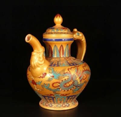 Chenghua Signed Old Chinese Wucai Gilding Teapot W/dragon N1555